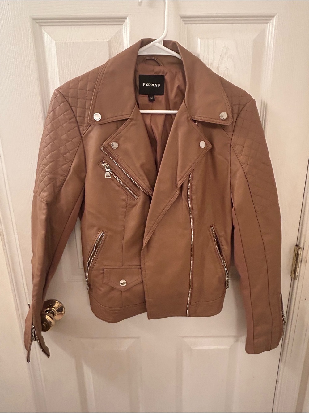 Express Women's Cognac Quilted Moto Jacket